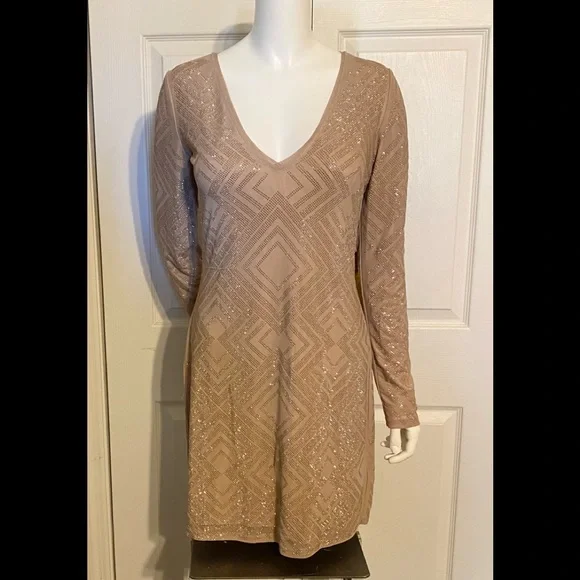WOW couture | Dresses | Nwt Wow Couture Gold Label Dress Sz L Rose Goldnude  Long Sleeves | Poshmark